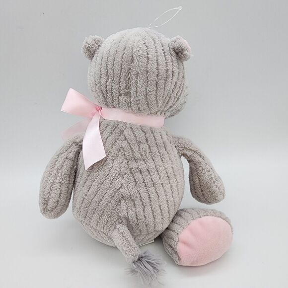 Burton + Burton Corduroy Ribbed Hippo Plush 12” Gray Pink Bow Stuffed Animal Toy - Picture 6 of 13